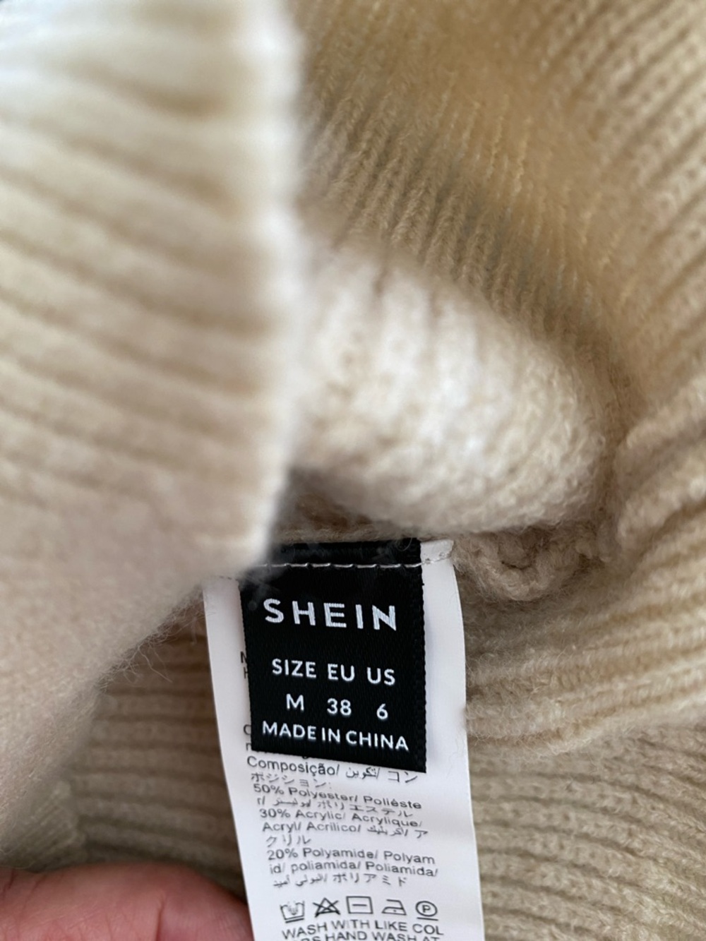 SHEIN Cream V-Neck Ribbed Knit Sweater - Picture 3 of 3
